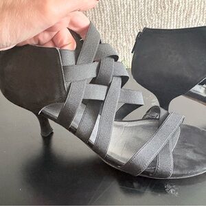 Stuart Weitzman Black Strappy Kitten Heel Sandals